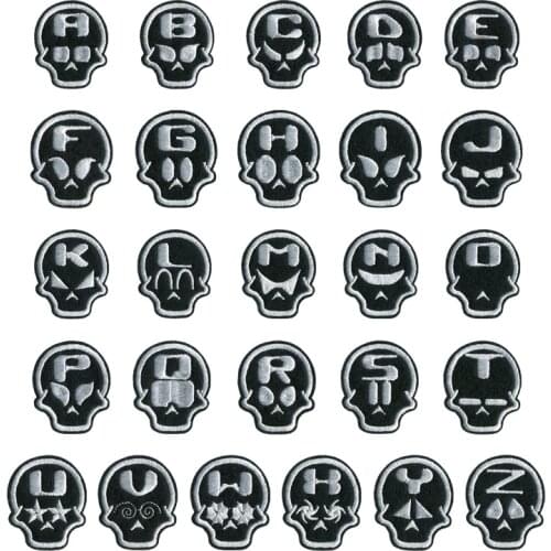 Skull Embroidery patches BLACK & White English Alphabet Letters A-Z Mixed Embroidered Sewing badge Ironing Patches For Clothing