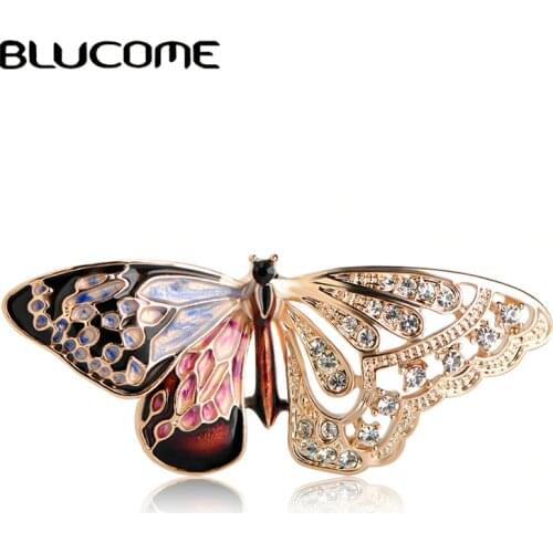 Blucome 2018 Colorful Butterfly Shape Brooch Crystals Insects Corsage Pins For Women Girls Dress Collar Hats Suit Accessories