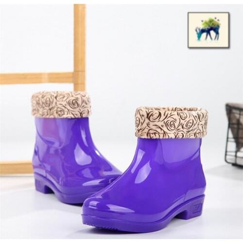 Comemore New Womens Rain Boots Ladies Waterproof Shoes Woman Water Shoes Rubber PVC Martin Boots Sewing Solid Fashion Rainboots