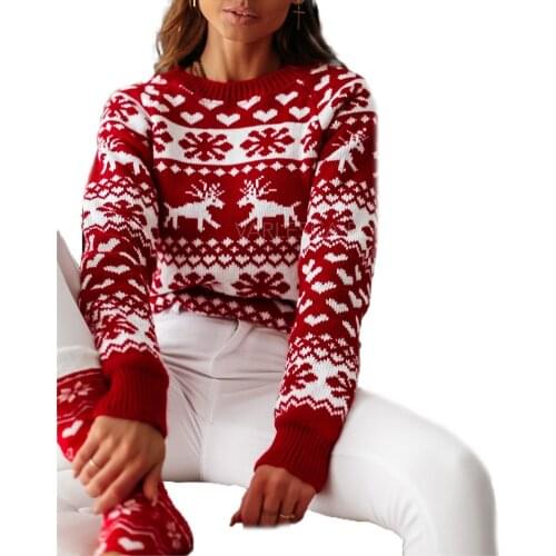 Autumn Winter Women Sweater Fashion Floral Print Round Neck Long Sleeve Knitted Sweater Warm Daily Wear