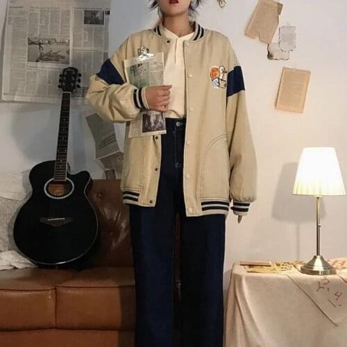 Womens Contrast Coat 2021 Spring Autumn New Slim Jacket Stitching All-Match Loose Class Uniform BF Baseball Uniform Female