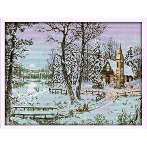 The Winter Snowscape Scenic Needlework,Cross stitch,Set Embroidery kit,Precise Printed Patterns Cross-Stitching,DIY Handmade