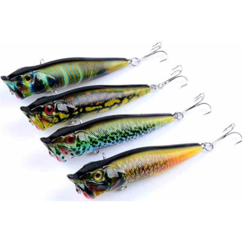 1Pcs Topwater Painted Popper Fishing Lure 9cm 12g Plastic Artificial Bait with Barbed Hooks Crankbait Fly Wobblers Carp Fishing