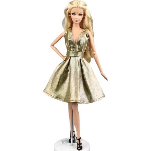 11.5" Classic Gold Sleeveless Princess Dress Outfits for Barbie Doll Clothes V Neck Party Gown Vestidos 1/6 BJD Accessories Toys