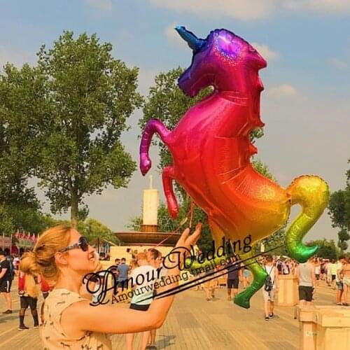 125*90cm Giant Laser Gradients Unicorn Horse Balloon Rainbow Unicorn Foil Balloon For Grand Event Birthday Party Decor Kid Toys