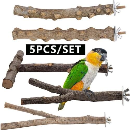 5Pcs Parrot Bird Perches Natural Wood Fork Standing Stick Cockatiel Parakeet Bite Claw Grinding Toy Bird Cage Accessories
