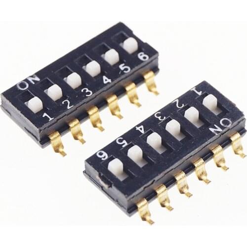 50pcs 6 Way Dip Switches SPST 6 Position 2.54mm 0.100" SMD Slide Standard Actuator Flush Recessed Gull Wing Reflow Solderable