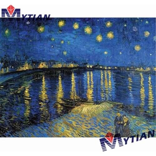 DIY Van Gogh Starry Night Over the Rhone Diamond Painting,Square&Round Full Drill 5D Diamond Painting Kit,Landscape Cross Stitch