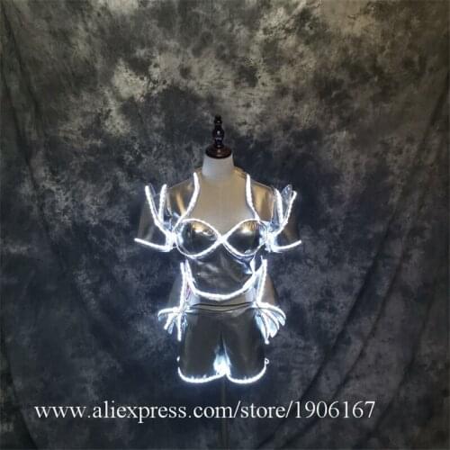 White LED Luminous Stage Clothes Illuminated Led Sexy Lady Party Evening Dress Ballroom Costumes Led Lighting Up Dance Clothing