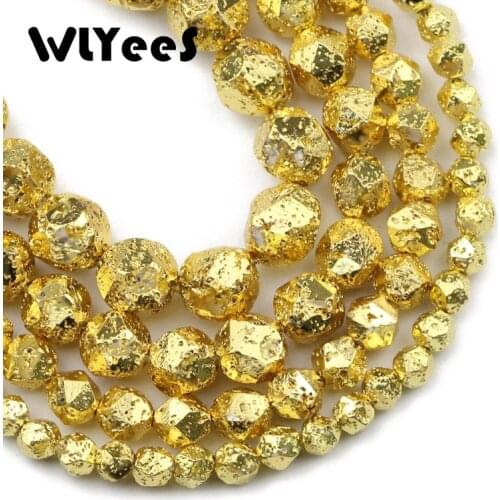 WLYeeS 18 Gold Faceted Round Natural Stone 6 8 10 12mm Loose Spacer Beads for Jewelry Bracelet Making DIY 15'' Inch Accessories