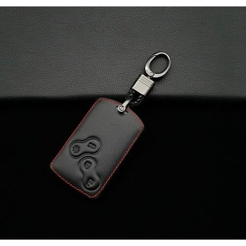 Car Key Case, Leather Protective Cover With 4 Buttons For Renault Clio Logan Megane 2 3 Koleos Scenery Card Protect Shell