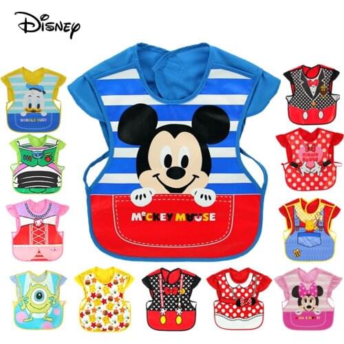 Disney Cartoon Mickey Baby Bibs EVA Waterproof sleeveless Lunch Feeding Bibs Baby Cute Feeding Cloth Children Baby Apron