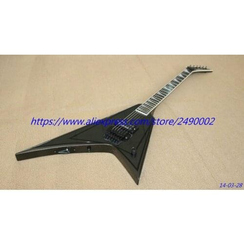 High Quality V shape Electric Guitar, ebony fingerboard. Gray color with black strap,black parts, Wholesale
