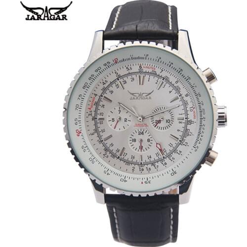 JARAGAR Luxury Top men mechanical watches automatic 6 hands leather strap watches big dial for male wristwatches