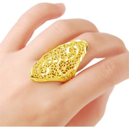Brand Golden Ring Design Hollow Pattern Aneis Jewelry Gold Color Engagement Size 6 7 8 9 Finger Ring For Women Men
