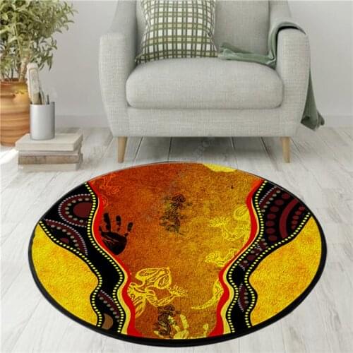Aboriginal Rock Painting Hand Lizard Golden Style Circle Rug 3D printed Non-slip Mat Dining Living Room Soft Bedroom Carpet 02