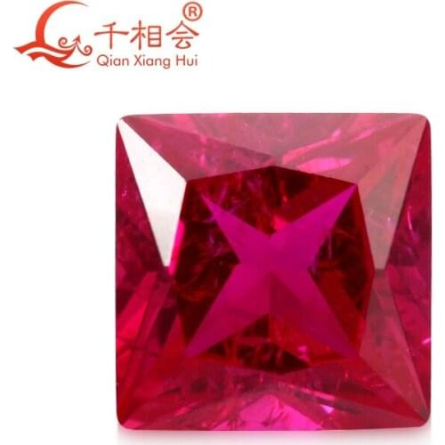 Square shape artificial ruby 5# red color princess cut including minor cracks and inclusions corundum loose gem stone