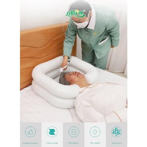 Inflatable Shampoo Basin Tub for The Disabled Elderly Portable Hair Washing Basin Drain Tube Bed Rest Nursing Aid Sink