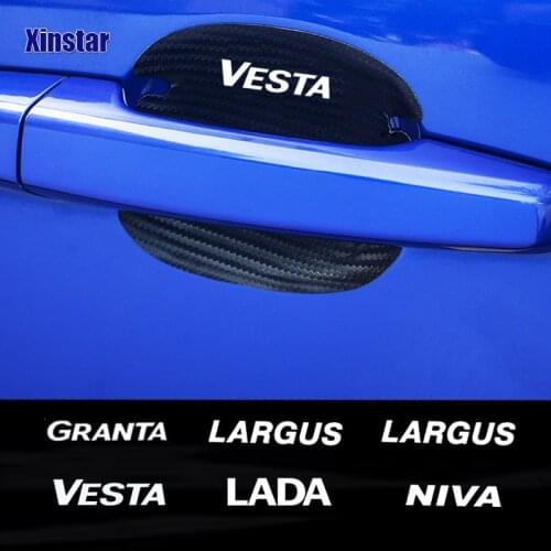 4pcs Carbon Fiber Car Door Handle Protection Sticker For Lada Vesta Xray Largus Granta NIVA