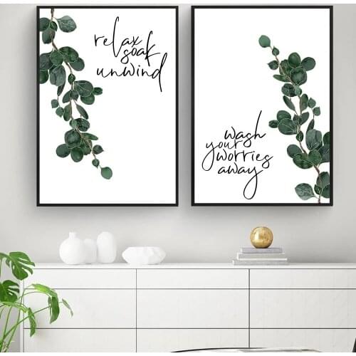 Wash Your Worries Away Wall Art Botanical Canvas Poster and Print Funny Bathroom Quotes Art Painting Black Typography Home Decor