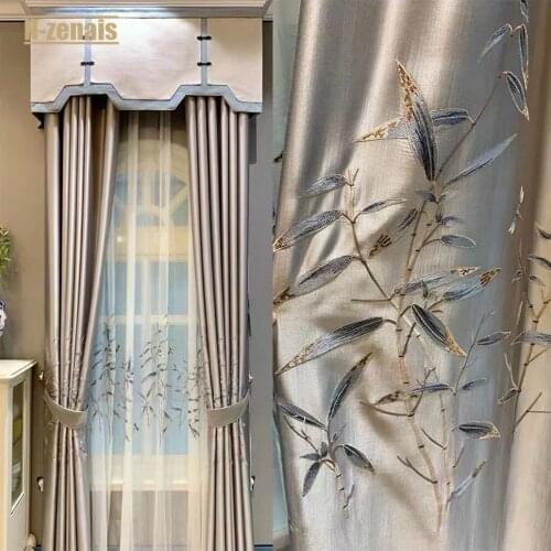New Chinese Style Embroidered Cloth Bamboo High Quality Embroidered Curtain for Living Room Bedroom Blackout Curtains for Window