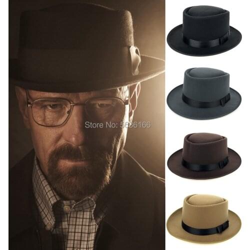 New Wool Felt Pork Pie Crushable Hat BREAKING BAD Hat Walter BLACK Jazz Cap Gentleman Cap Free Shipping