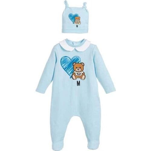 New arrival fashion newborn baby girl clothes Long sleeve Cotton cute cartoon bear new born baby boy romper and hat Bibs Sets