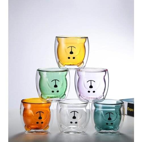 New Heat-resistant Double Wall Glass Mugs Bear Animal Double-layer Coffee Cup gift cute Handmade Beer Tea Milk Whiskey Drinkware
