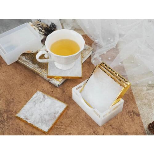 Square Cup Coaster Epoxy Resin Mat Storage Box Silicone Molds DIY Craft Tools Handmade Home Decorative Tea Set
