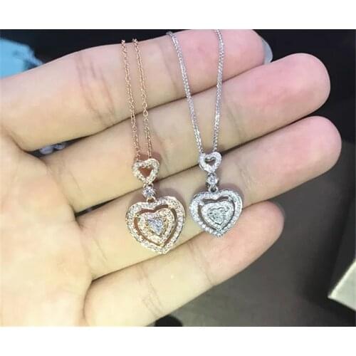 Heart shape Pendants cz sona Necklace Diamond Real 925 Sterling silver Wedding Pendant with Necklace for women Bridal jewelry