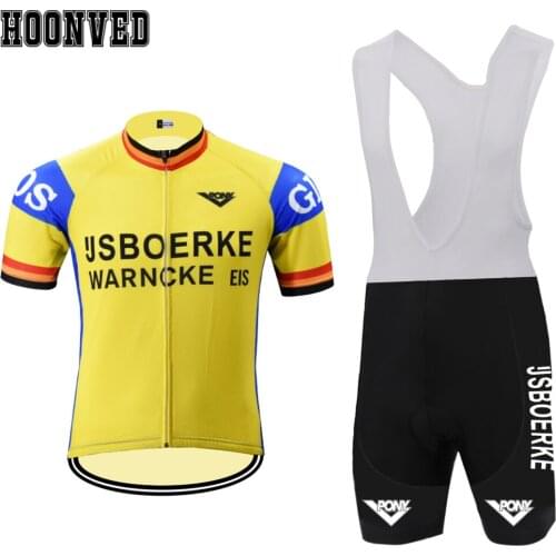 Pro Team old style racing Man Retro Yellow cycling Jersey suit Bike Shorts 9D Gel Pad Mtb Riding suit culotte ciclismo hombre