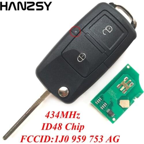 2 Buttons 434MHz Remote Key For VW VolksWagen Golf Bora Polo Beetle lupo Passat 1J0 959 753 AG Car Flip Folding Key ID48 Chip