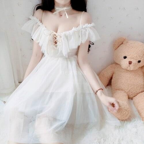 Sexy Women V Neck Mesh Ruffle Dress Summer Lace Mini High Waist Dresses Ladies Fashion Sweet Dress