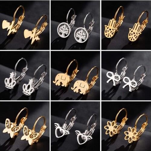 Sasusp Steel Gold Color Small Hoop Earrings for Women Heart Animals Plants and Geometric Earring For Daughter New Year Gift 2020