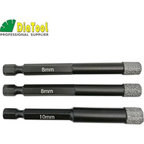 SHDIATOOL 3pcs 8mm+8mm+10mm professional shank, drilling Vacuum fitting brazed quality qucik diamond core with bits dry bits