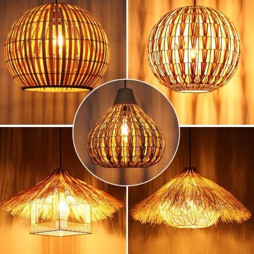 Modern rattan chandelier hand woven round birds nest house straw hat Garden Hotel Restaurant Cafe light