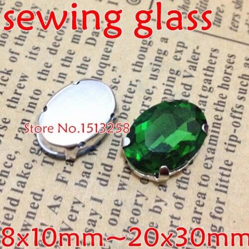 Grass Green Color Sew On Crystal Oval Fancy Stone With Metal Claw Settingm8x10m,10x14mm,13x18mm,18x25mm,20x30mm