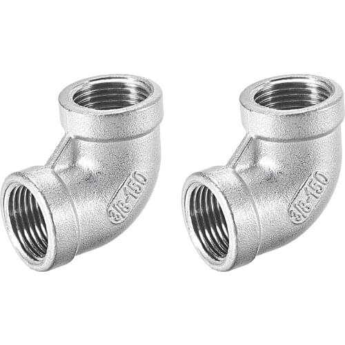 Uxcell 2pcs Stainless Steel 304 Cast Pipe Fitting 90 Degree Elbow 3/8 BSPT Female X 3/8 BSPT Female Thread to air water etc