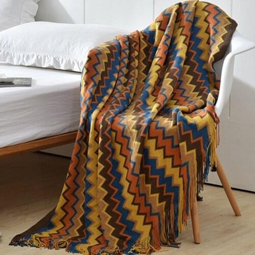 Nordic Knitted Throw Blanket with Tassel Sofa Blanket Bedspread Travel TV Nap Blankets Air Condition Blankets Bed Decorative