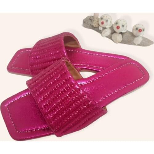 2021 NEW Women 'S Slippers Summer Fashion Flats Casual Shiny Faux Leather Plus Size 36-40 Casual Flip Flops