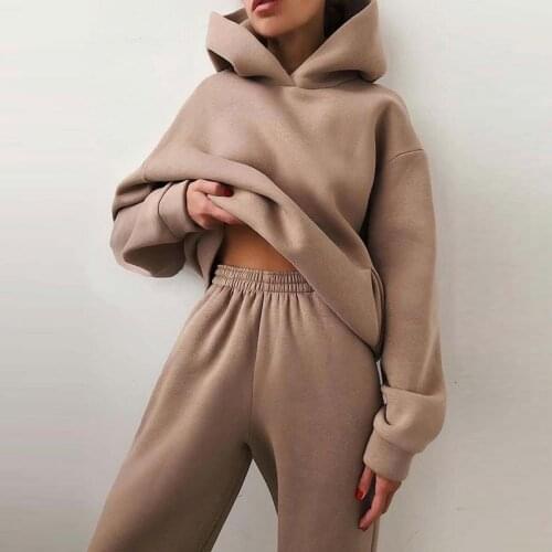 Womens Tracksuit Sets Elegant Warm Hoodie Sweatshirts and Long Pants Fashion Two Piece Sets for Women Sweatshirt Suits 2021