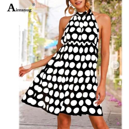 2021 Summer Ladies Elegant Short Dress Sleeveless Patchwork Dot Dresses Plus size Women Halter Beach Dress Sexy Femme Clothes