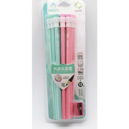 12Pcs Cute Standard Hexagon Wood School Pencils with Eraser and Pencil Sharpener Kids Pencil Gift Student Stationery