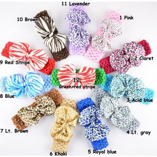 20 pcs/lot , Animal print headband, satin bow crochet headband