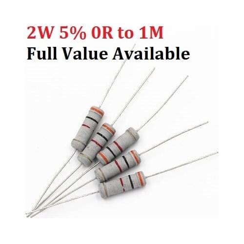200pcs 2W (0R ~ 1M) Carbon Film Resistor 10K ohm 100R 4.7k 2.2K 1K 100K Metal film 3/5/60//7/8/9.1.2.6.5.4.3.7.8./K/R Free Ship
