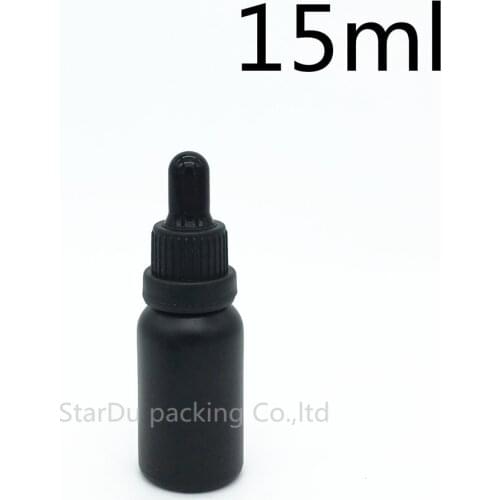 240pcs 15ml black frosted glass essential oil bottle with black tamper evident dropper glass perfume bottle