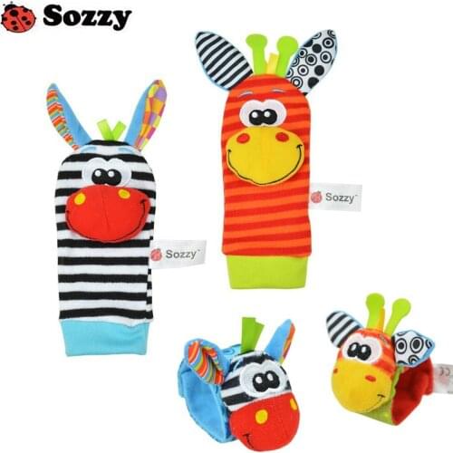 40pcs / 10 sets of baby rattle toys Sozzy Garden Bug cute cartoon wrist rattle and foot socks 4 styles (2 waists + 2 socks)