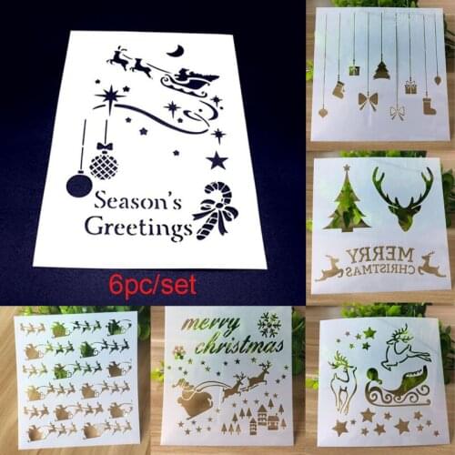 6pc Stencil Christmas Painting Template Scrapbooking Stamp Embossing Bullet Journal Plastic Decorative Office School Supplies