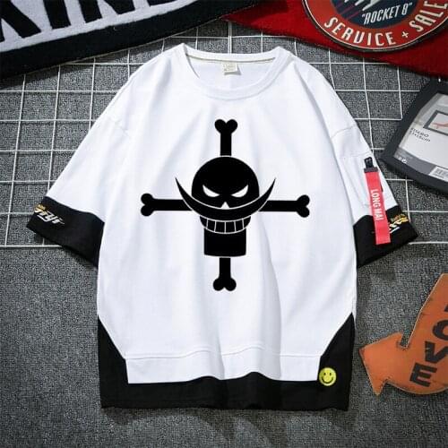 Anime cartoon a Luffy cotton T-shirt short-sleeved men and women with white beard Luffy Sauron Luo logo T-shirt role playing
