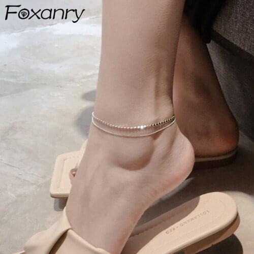 Evimi 925 Sterling Silver Anklet for Women New Trendy Vintage Simple Charming Sweet Double Layer Chain Party Jewelry Wholesale